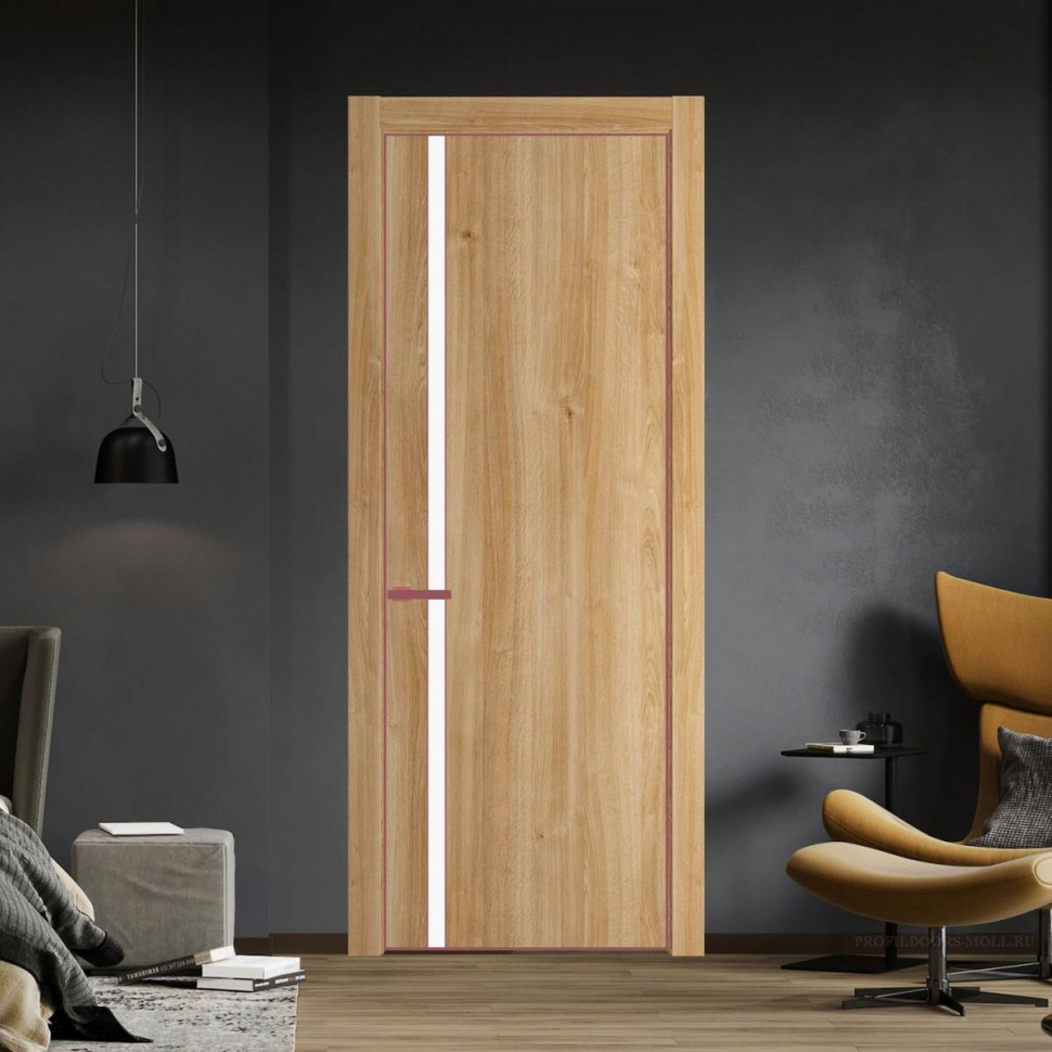 Межкомнатная дверь ProfilDoors 21 NE Дуб Карамель с кромкой Красный антрацит с стекляной вставкой монохром белый просветленный