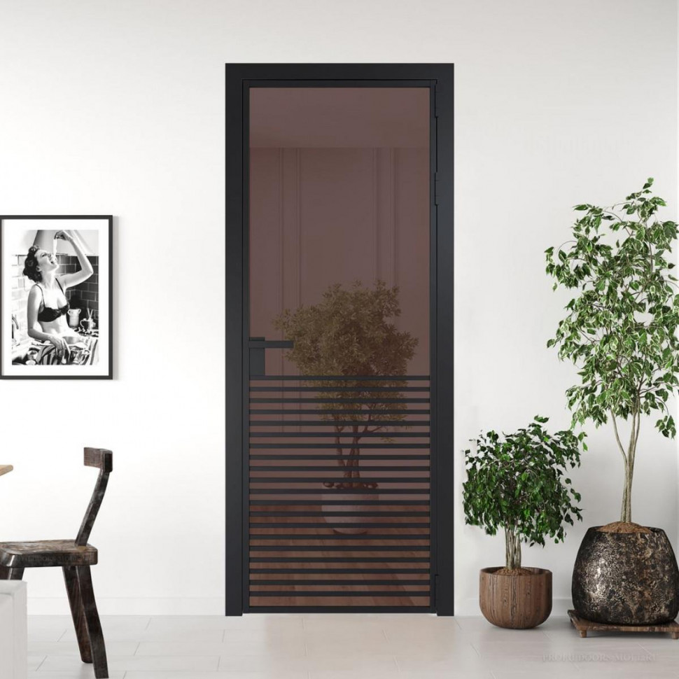 Межкомнатная дверь ProfilDoors 16 AG стекло Золотистая бронза цвет профиля Черный матовый