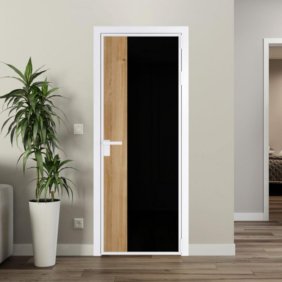 Межкомнатная дверь ProfilDoors 7 AG стекло Триплекс черный цвет профиля Вайт вставка Дуб Карамель