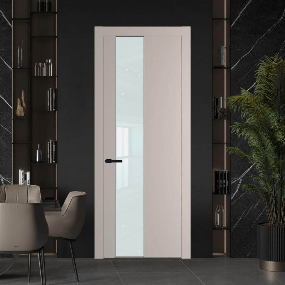 Межкомнатная дверь ProfilDoors 19 PW Сэнд Lacobel Белый лак молдинг Черный матовый