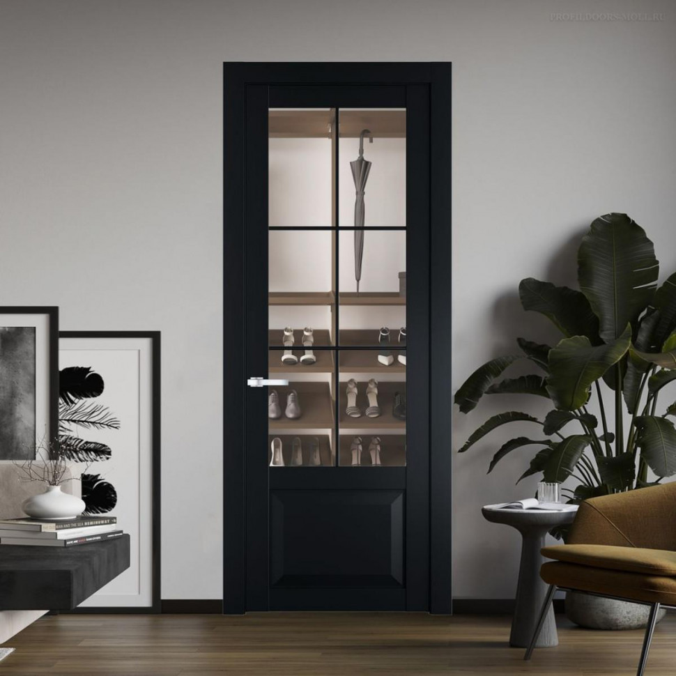 Межкомнатная дверь ProfilDoors 1.2.2 (р.6) PD цвет Блэк вставка Прозрачное