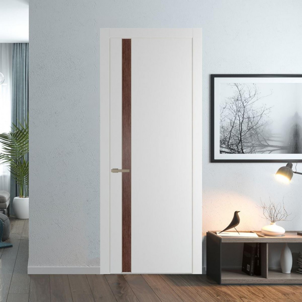 Межкомнатная дверь ProfilDoors 18 PW Крем Вайт Дуб Тобакко молдинг Никель матовый