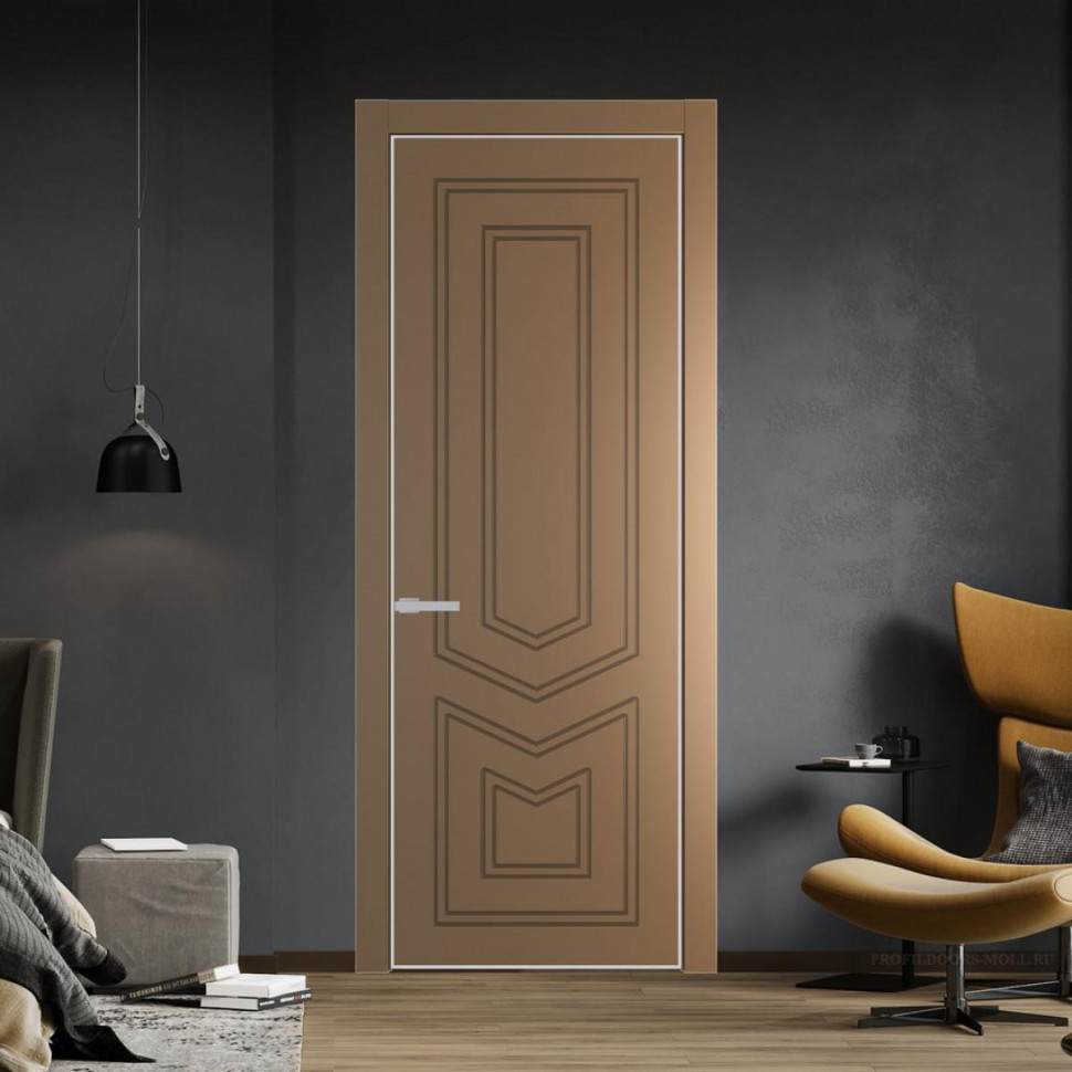 Межкомнатная дверь ProfilDoors 29 PE с фрезерованным рисунком Перламутр золото с алюминиевой кромкой Матовая
