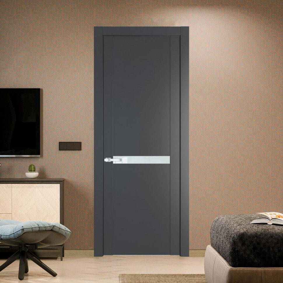 Межкомнатная дверь ProfilDoors 1.4P Графит Lacobel Белый лак молдинг Серебро