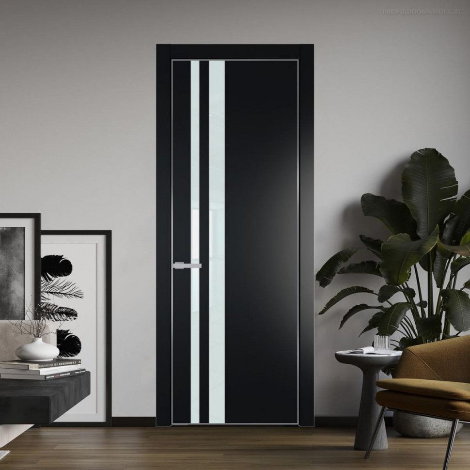 Межкомнатная дверь ProfilDoors 20 PA Блэк с профилем Серебро с стеклом белый лак