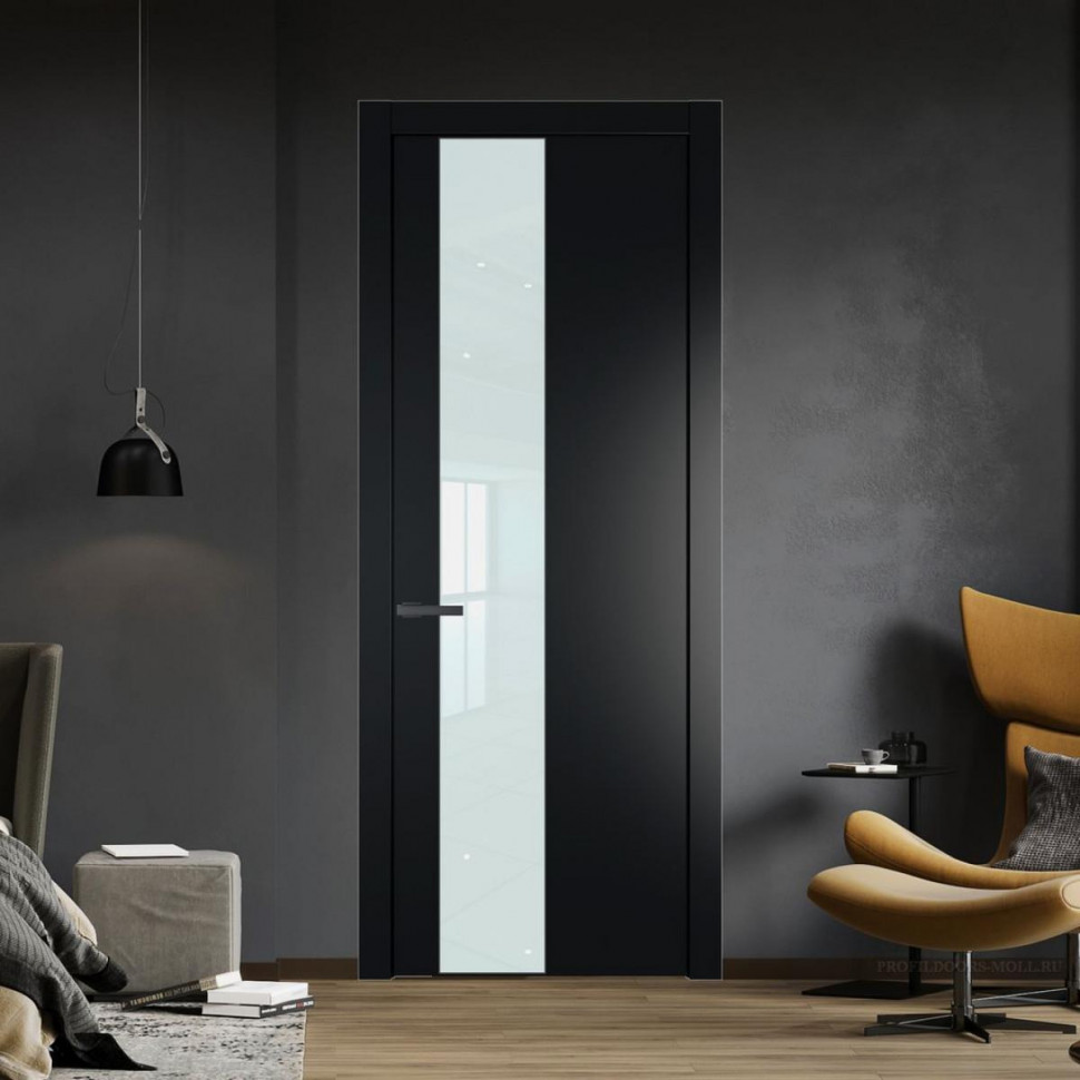 Межкомнатная дверь ProfilDoors 19 PW Блэк Lacobel Белый лак молдинг Серая ночь