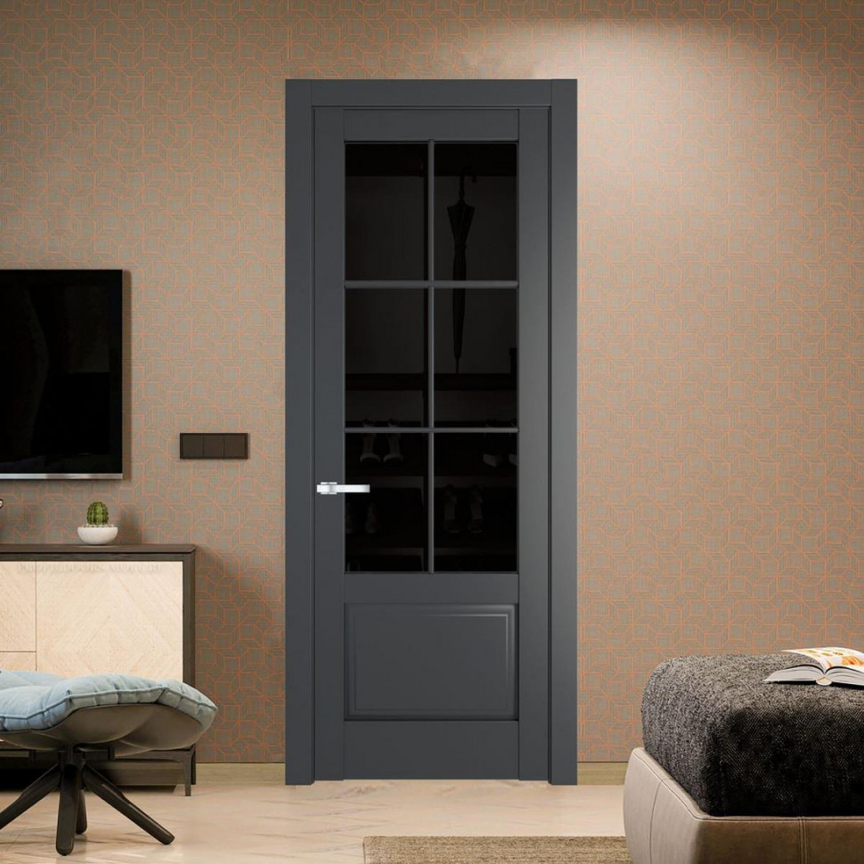 Межкомнатная дверь ProfilDoors 4.2.2 (р.6) PD цвет Графит вставка Черное тонированное