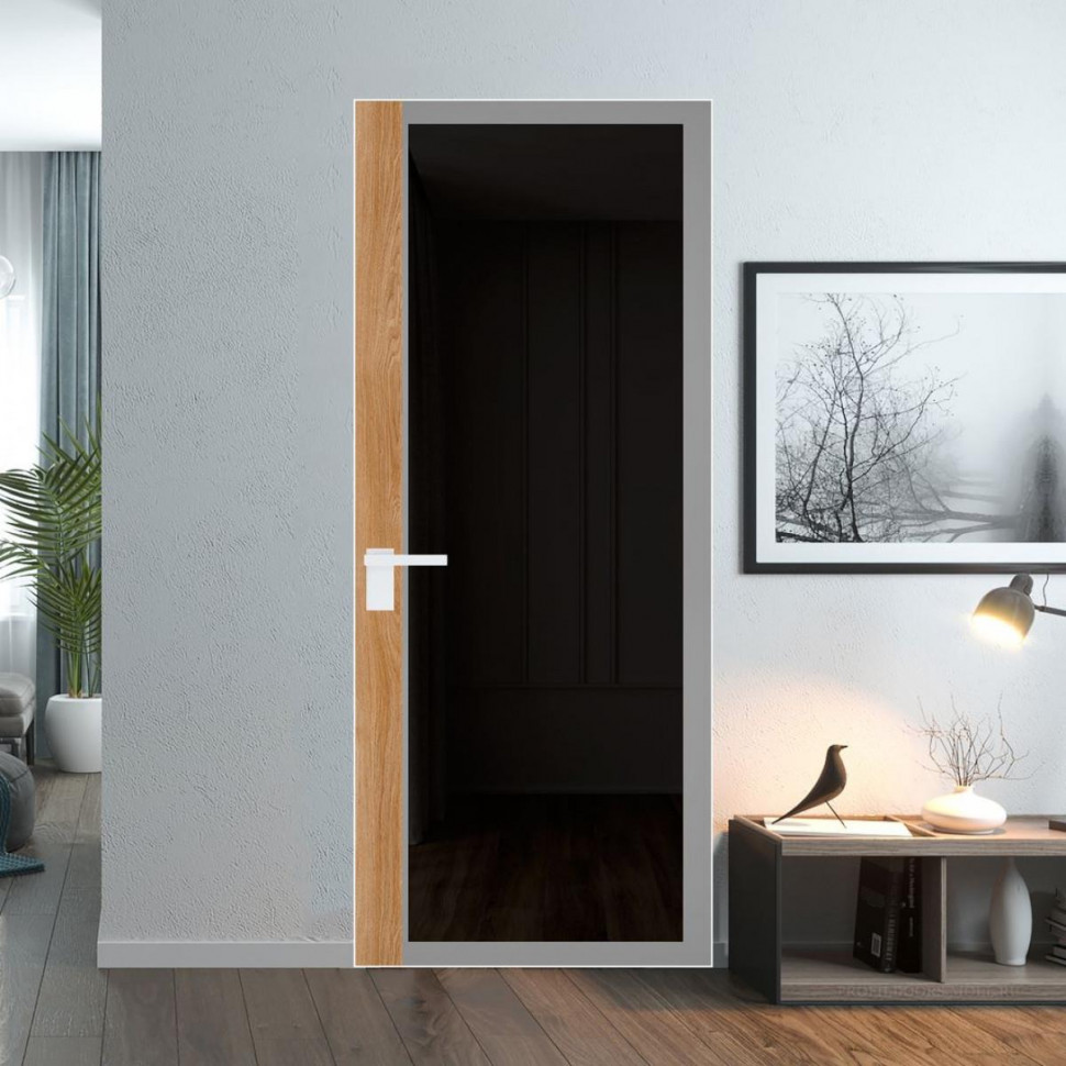 Межкомнатная дверь ProfilDoors 6 AGK цвет Планибель графит серый прокрас вставка Дуб Карамель кромка Вайт