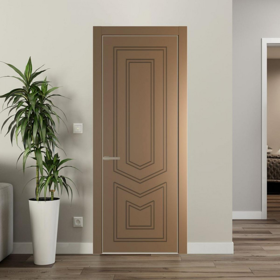 Межкомнатная дверь ProfilDoors 29 PE с фрезерованным рисунком Перламутр золото с алюминиевой кромкой Никель