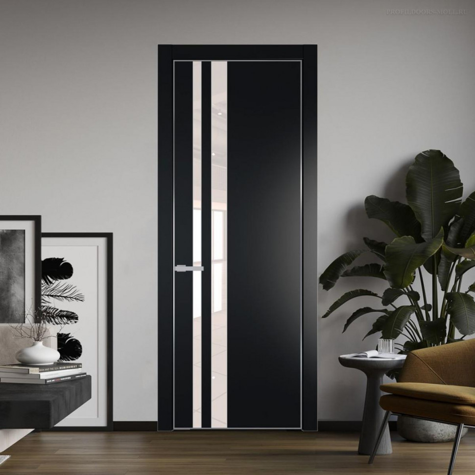 Межкомнатная дверь ProfilDoors 20 PA Блэк с профилем Серебро с стеклом перламутровый лак