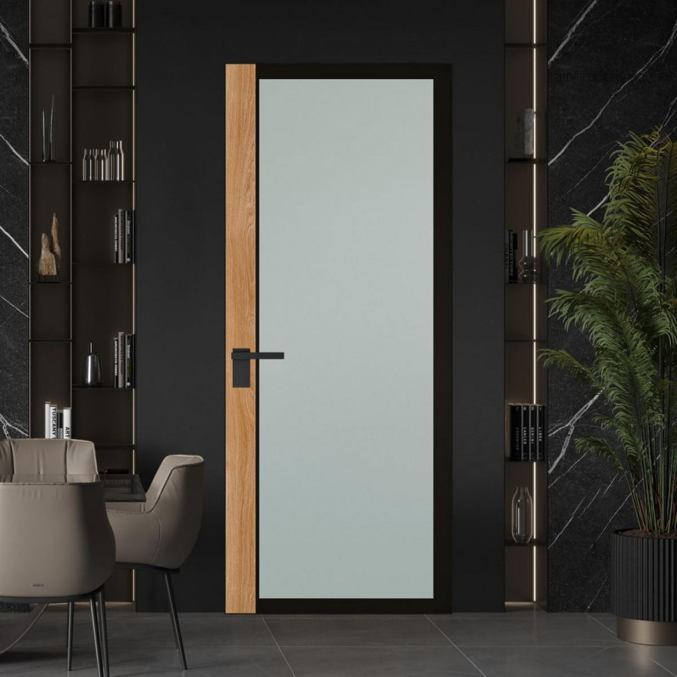 Межкомнатная дверь ProfilDoors 6 AGK цвет Мателюкс черный прокрас вставка Дуб Карамель кромка Черный матовый