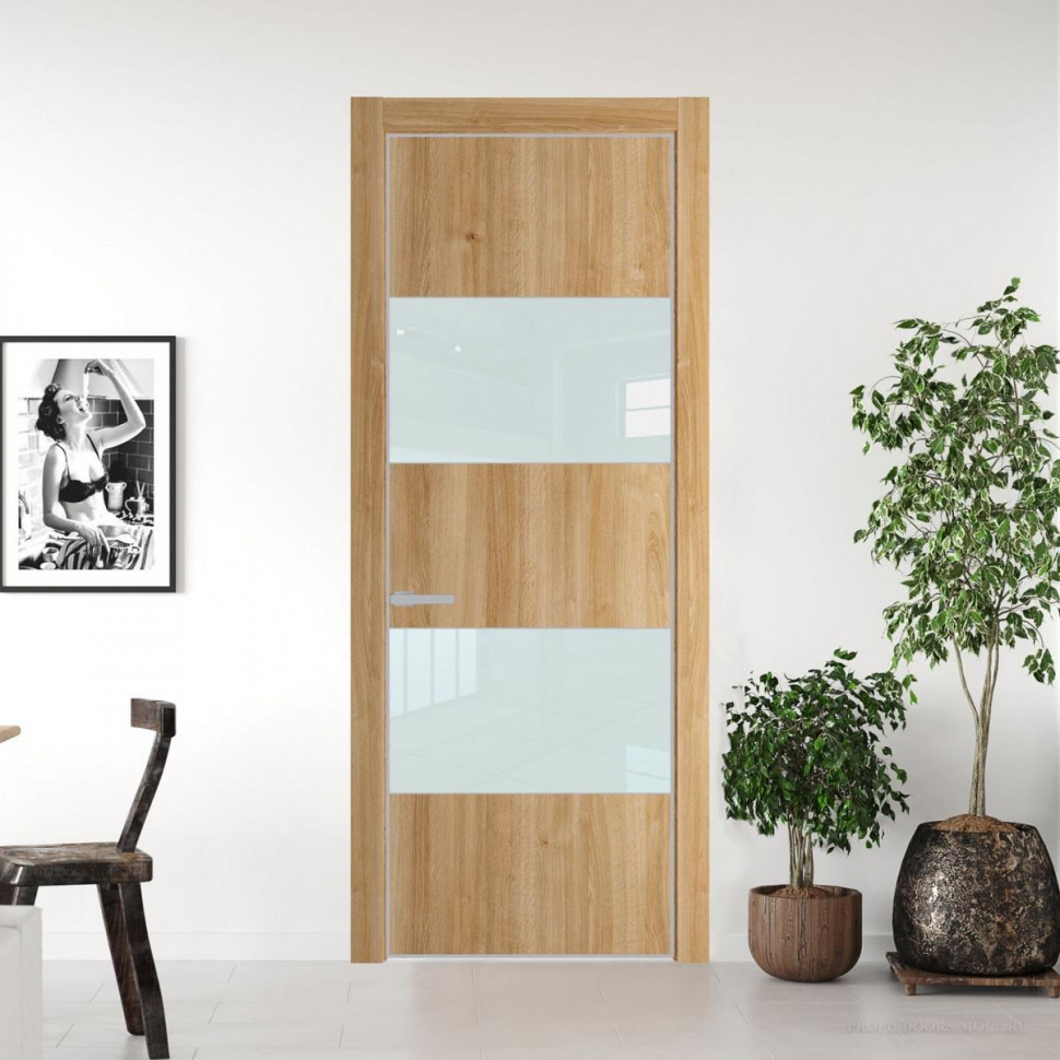 Межкомнатная дверь ProfilDoors 22 NE Дуб Карамель с кромкой Матовая с стекляной вставкой белый лак