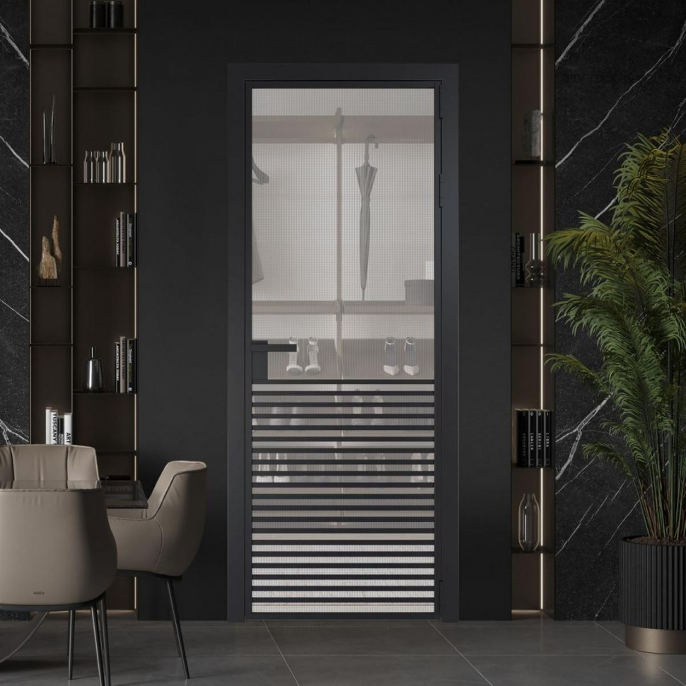 Межкомнатная дверь ProfilDoors 16 AG стекло Кризет цвет профиля Черный матовый