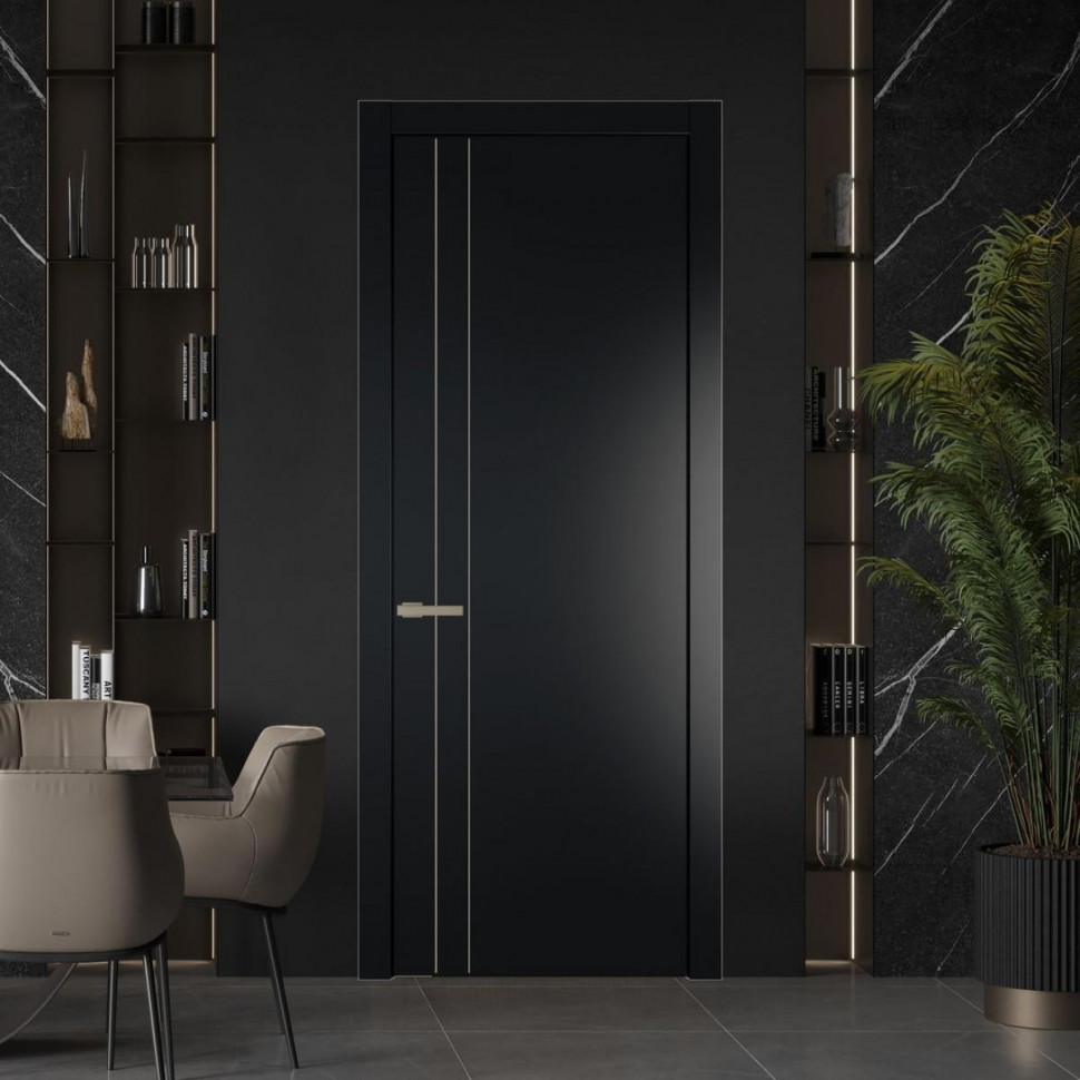 Межкомнатная дверь ProfilDoors 12 PW Блэк Глухая молдинг Никель матовый