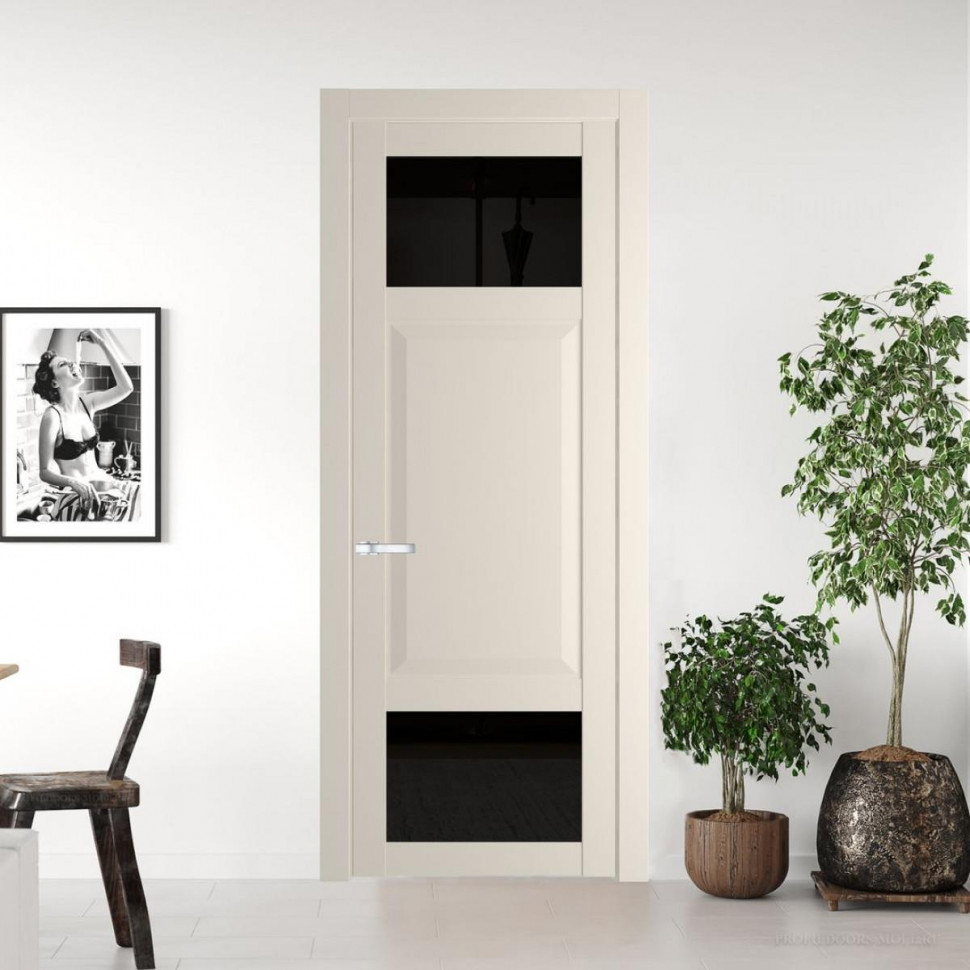 Межкомнатная дверь ProfilDoors 1.3.4 PD цвет Кремовая Магнолия вставка Черное тонированное