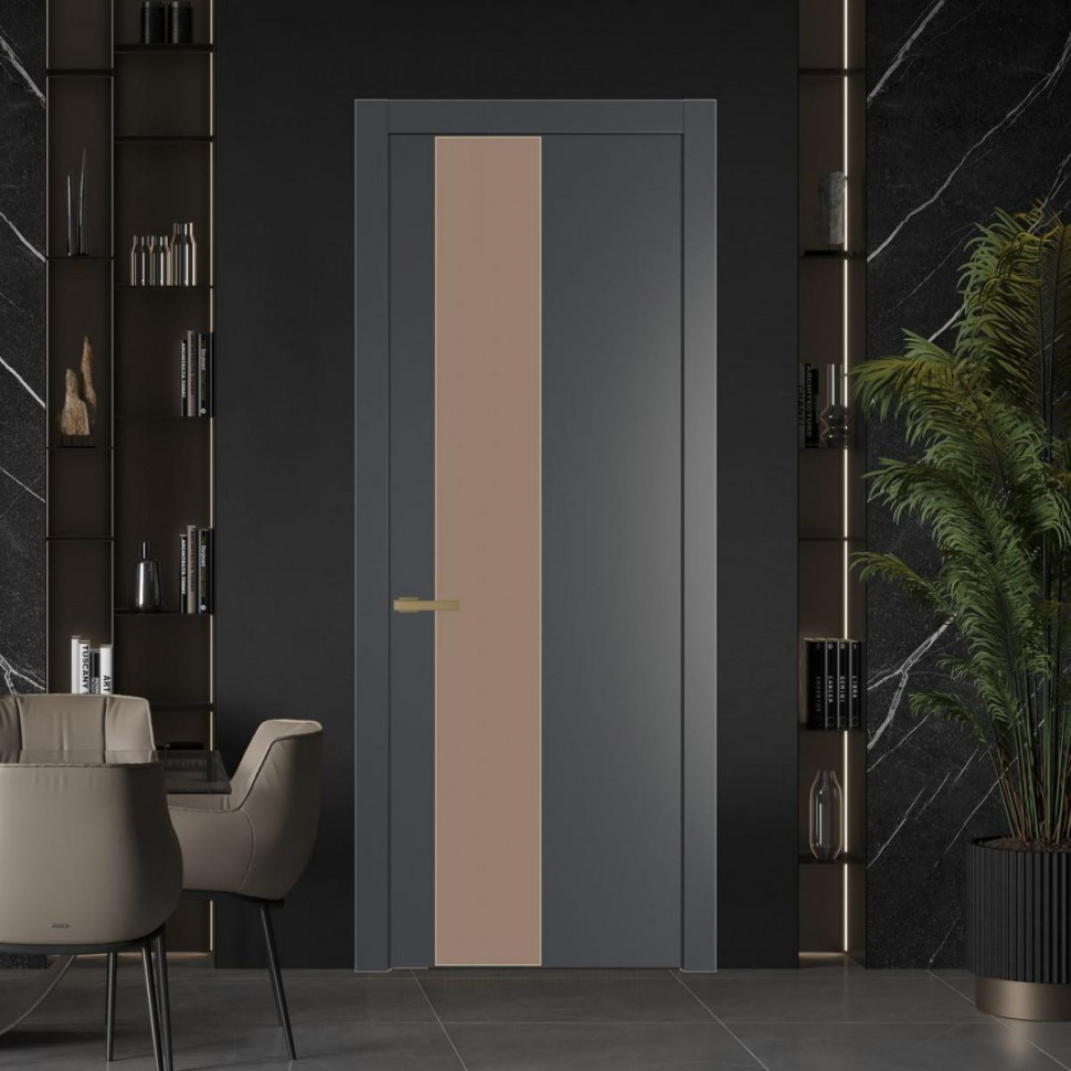 Межкомнатная дверь ProfilDoors 19 PW Графит Монохром капучино молдинг Золото