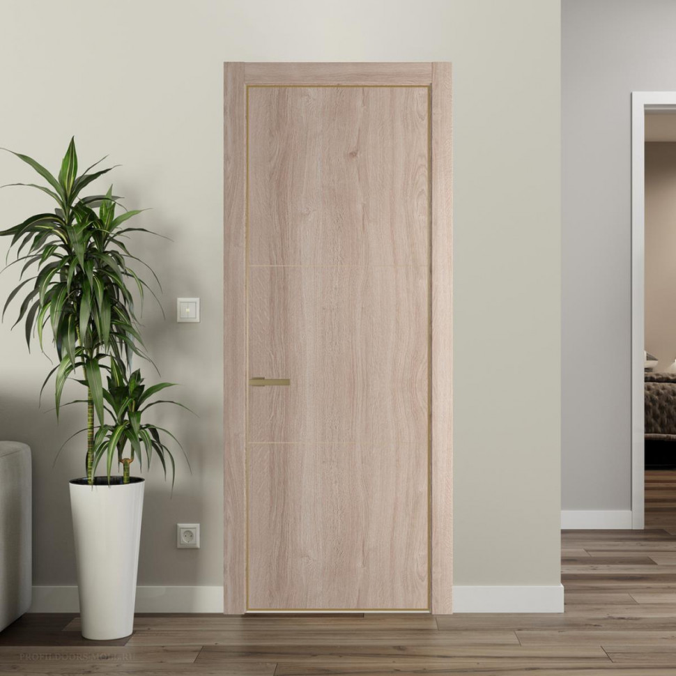 Межкомнатная дверь ProfilDoors 13NA Дуб Сонома профиль Золото вставка Глухая