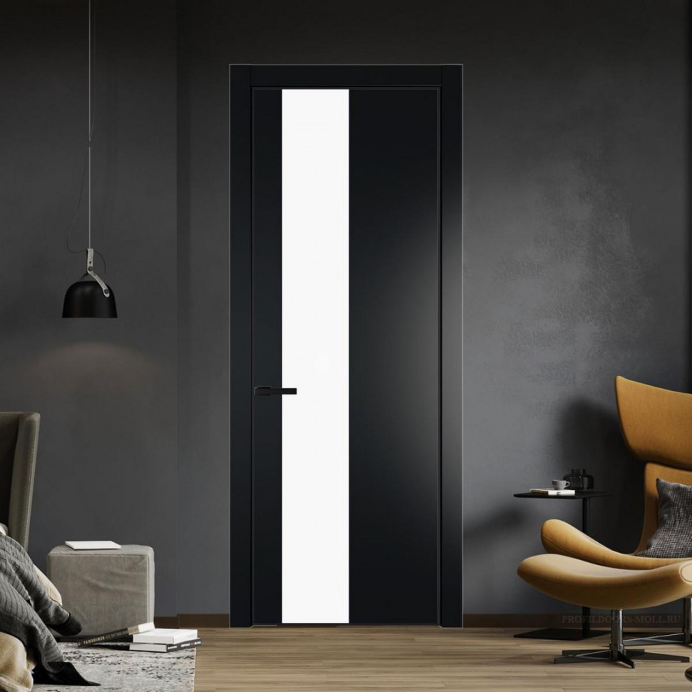 Межкомнатная дверь ProfilDoors 19 PE с вставкой из стекла монохром белый просветленный Блэк с алюминиевой кромкой Черный
