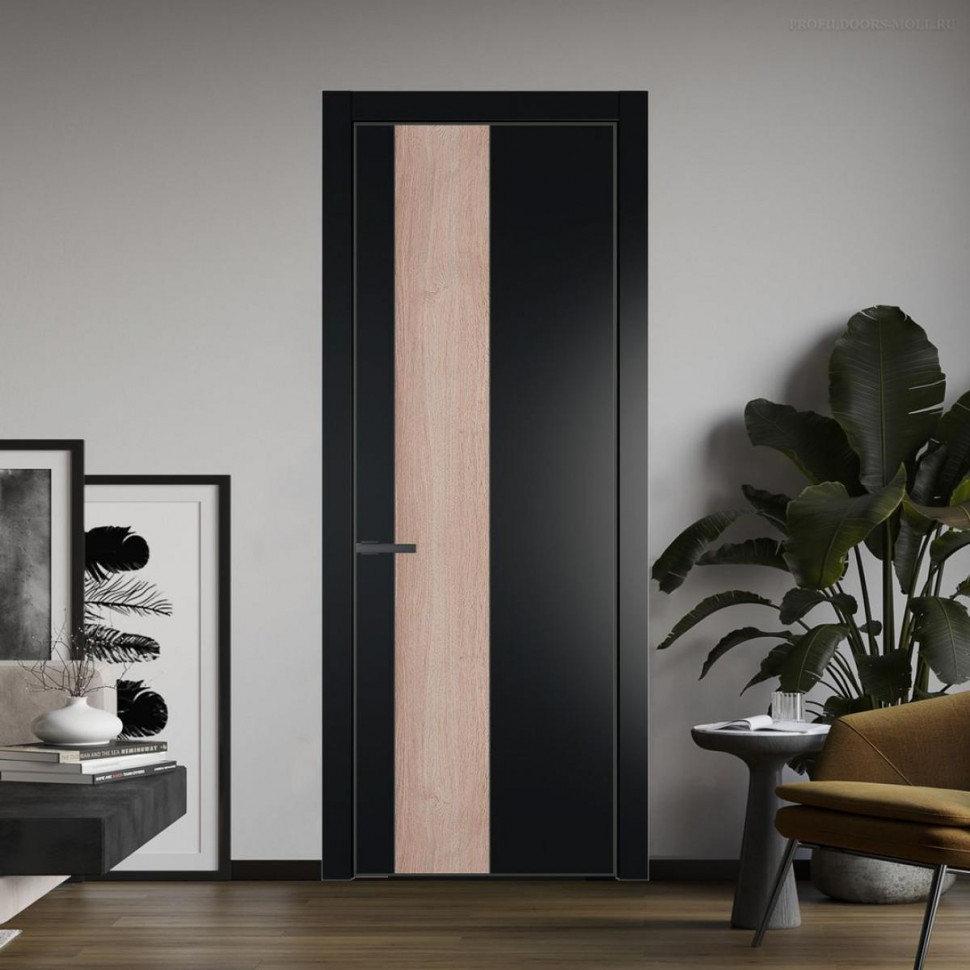 Межкомнатная дверь ProfilDoors 19 PE с вставкой Дуб Сонома Блэк с алюминиевой кромкой Серая Ночь