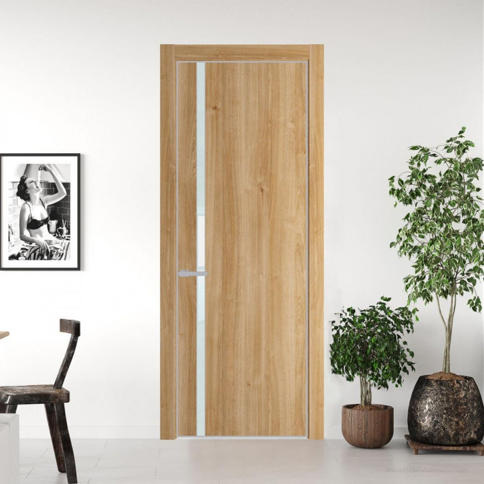 Межкомнатная дверь ProfilDoors 21 NE Дуб Карамель с кромкой Матовая с стекляной вставкой белый лак