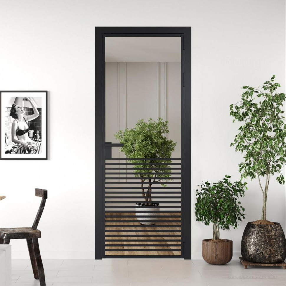 Межкомнатная дверь ProfilDoors 16 AG стекло Зеркало цвет профиля Черный матовый