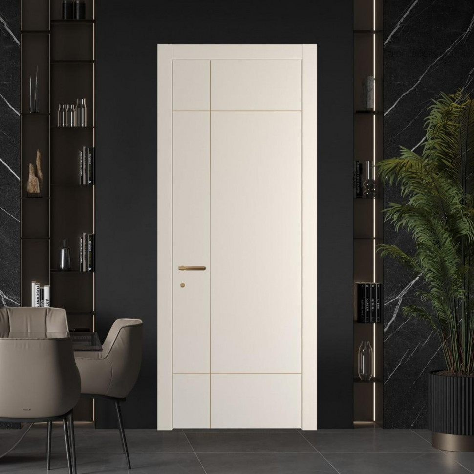Межкомнатная дверь ProfilDoors 44 PWB Кремовая Магнолия глухая с молдингом из латуни 4 мм