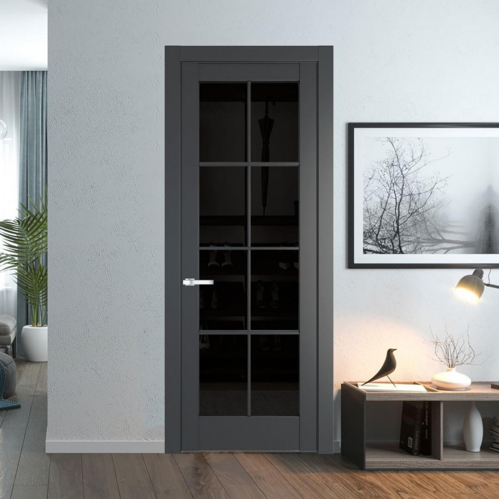 Межкомнатная дверь ProfilDoors 4.1.2 (р.8) PD цвет Графит вставка Черное тонированное