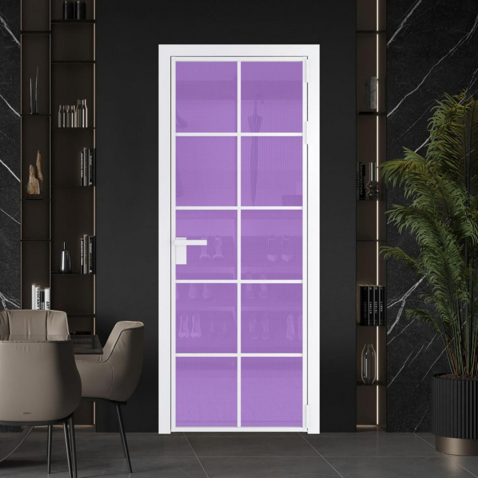 Межкомнатная дверь ProfilDoors 4 AG стекло Кризет фиолетовое цвет профиля Вайт