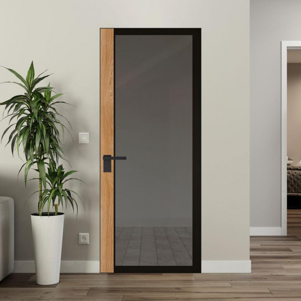 Межкомнатная дверь ProfilDoors 6 AGK цвет Планибель графит черный прокрас вставка Дуб Карамель кромка Черный матовый