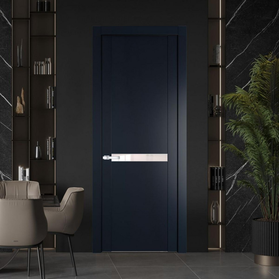 Межкомнатная дверь ProfilDoors 1.4P Нэви Блу Lacobel Перламутровый лак молдинг Серебро
