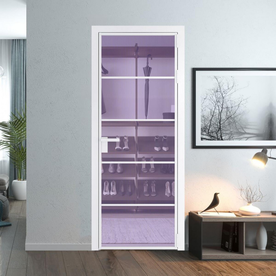 Межкомнатная дверь ProfilDoors 14 AG стекло Мору фиолетовое цвет профиля Вайт