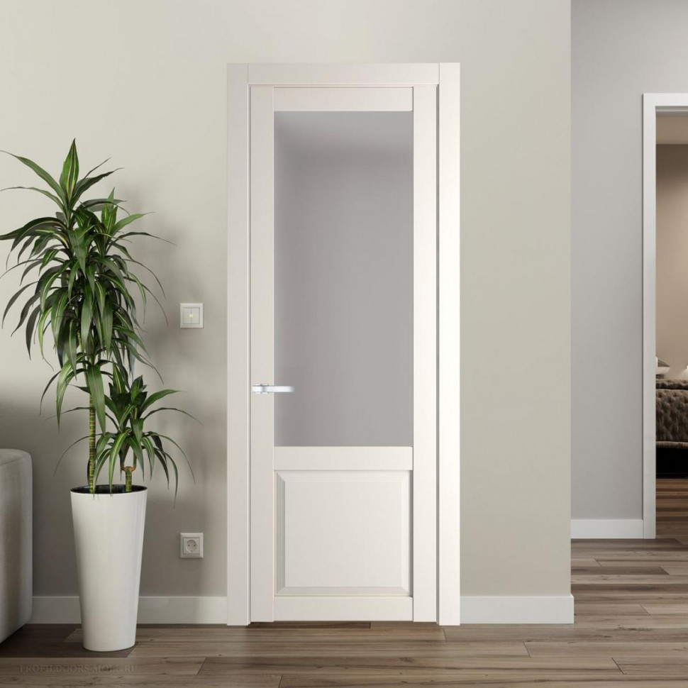 Межкомнатная дверь ProfilDoors 2.2.2 PD цвет Перламутр белый вставка Матовое