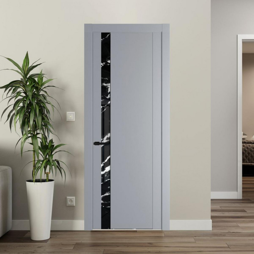 Межкомнатная дверь ProfilDoors 1.2P Смоки Нефи черный узор серебро молдинг Черный матовый