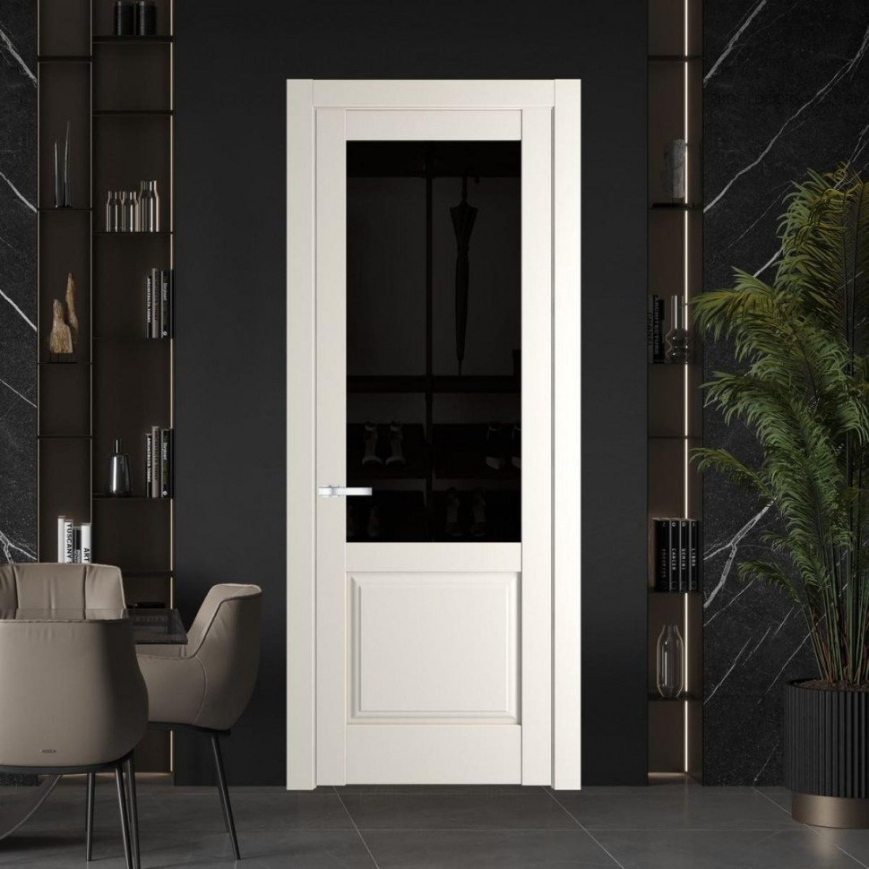 Межкомнатная дверь ProfilDoors 4.2.2 PD цвет Перламутр белый вставка Черное тонированное