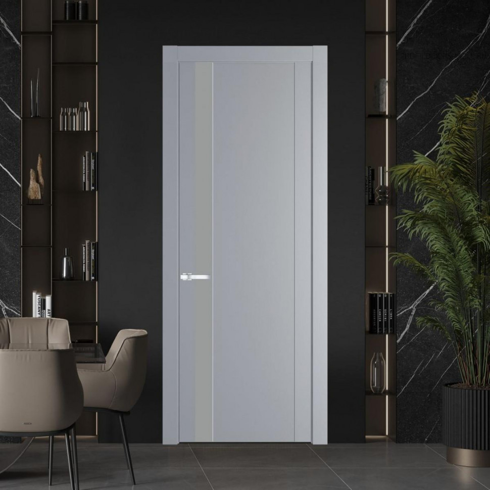 Межкомнатная дверь ProfilDoors 1.2P Смоки Монохром серый молдинг Серебро