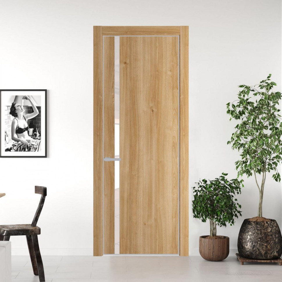 Межкомнатная дверь ProfilDoors 21 NE Дуб Карамель с кромкой Матовая с стекляной вставкой перламутровый лак