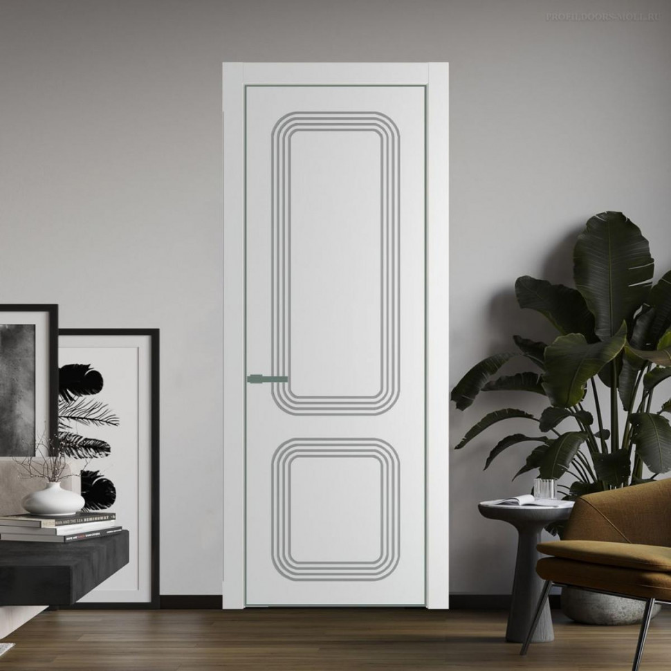 Межкомнатная дверь ProfilDoors 35 PE с фрезерованным рисунком Крем Вайт с алюминиевой кромкой Зеленый воск