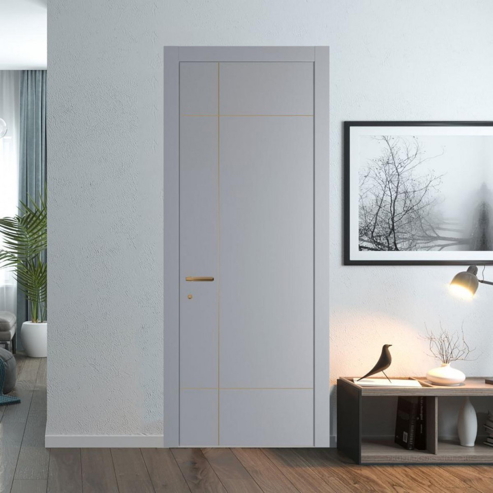 Межкомнатная дверь ProfilDoors 44 PWB Смоки глухая с молдингом из латуни 4 мм