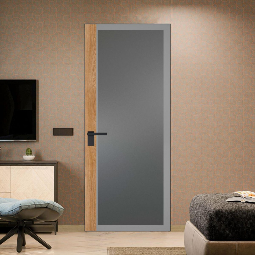 Межкомнатная дверь ProfilDoors 6 AGK цвет Мателюкс графит серый прокрас вставка Дуб Карамель кромка Черный матовый