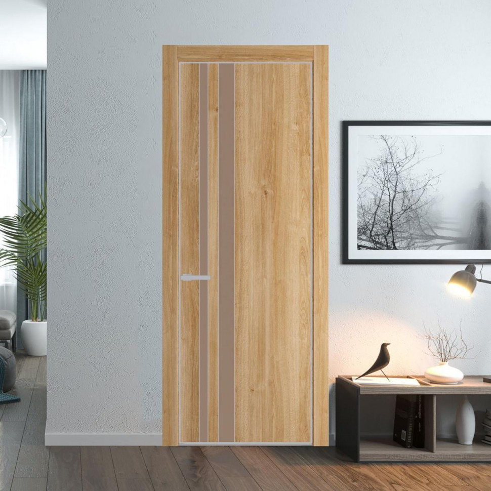 Межкомнатная дверь ProfilDoors 20 NE Дуб Карамель с кромкой Матовая с стекляной вставкой монохром капучино
