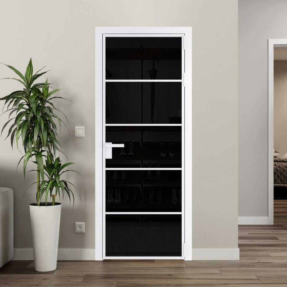 Межкомнатная дверь ProfilDoors 14 AG стекло Мору двухстороннее черное цвет профиля Вайт