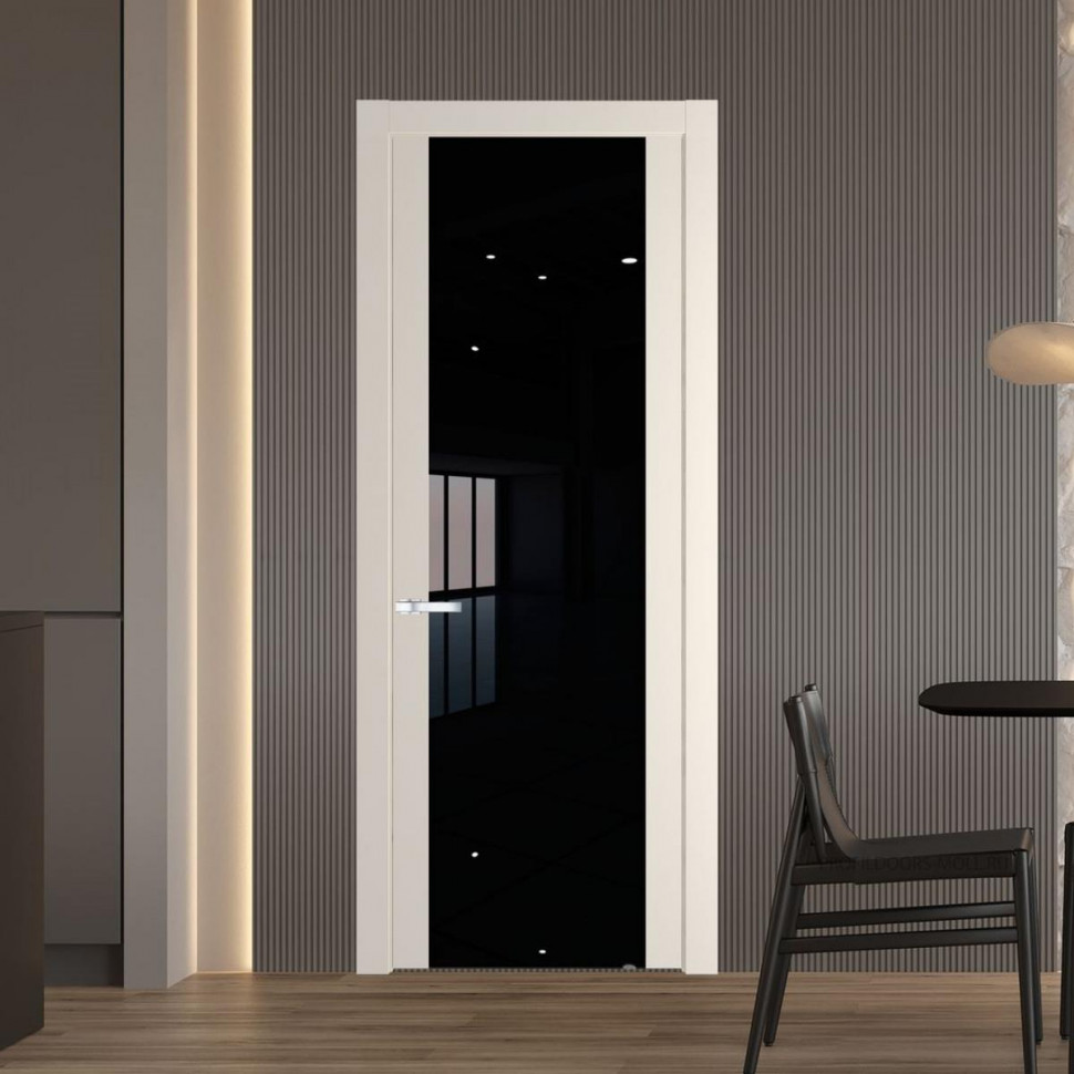Межкомнатная дверь ProfilDoors 1.7P Кремовая Магнолия Lacobel Черный лак