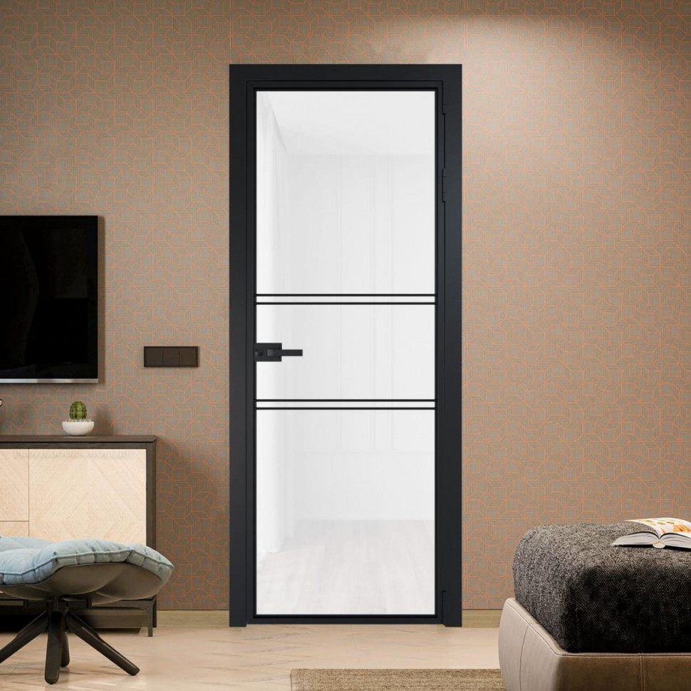 Межкомнатная дверь ProfilDoors 2 AX Триплекс белый профиль Черный матовый