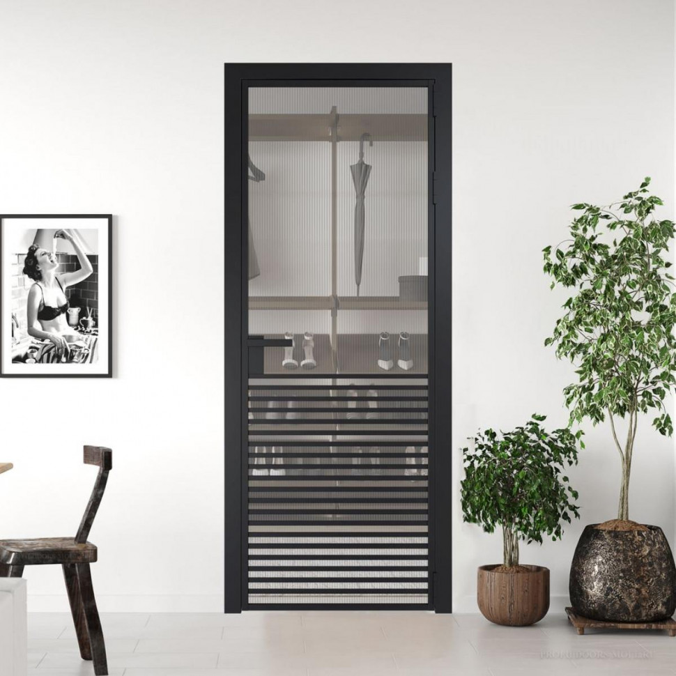 Межкомнатная дверь ProfilDoors 16 AG стекло Мору осветленное цвет профиля Черный матовый
