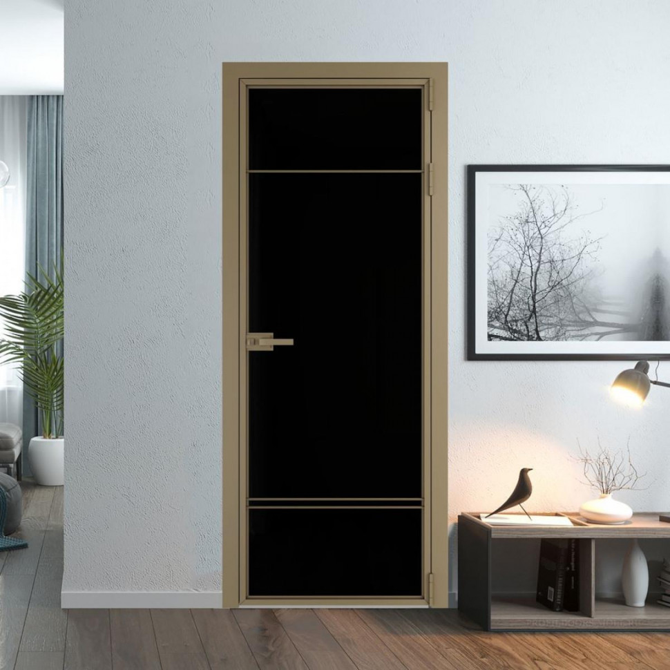 Межкомнатная дверь ProfilDoors 4 AX Триплекс черный профиль Шампань