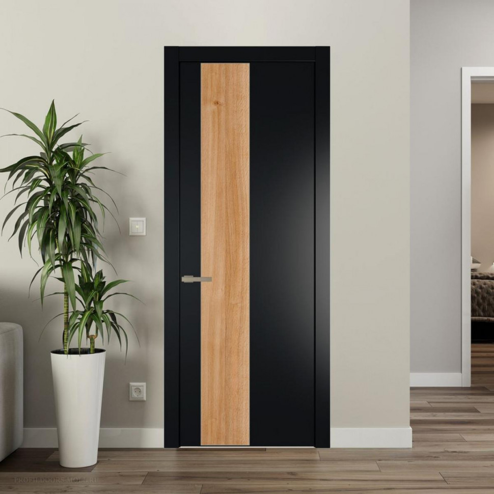 Межкомнатная дверь ProfilDoors 19 PW Блэк Дуб Карамель молдинг Никель матовый